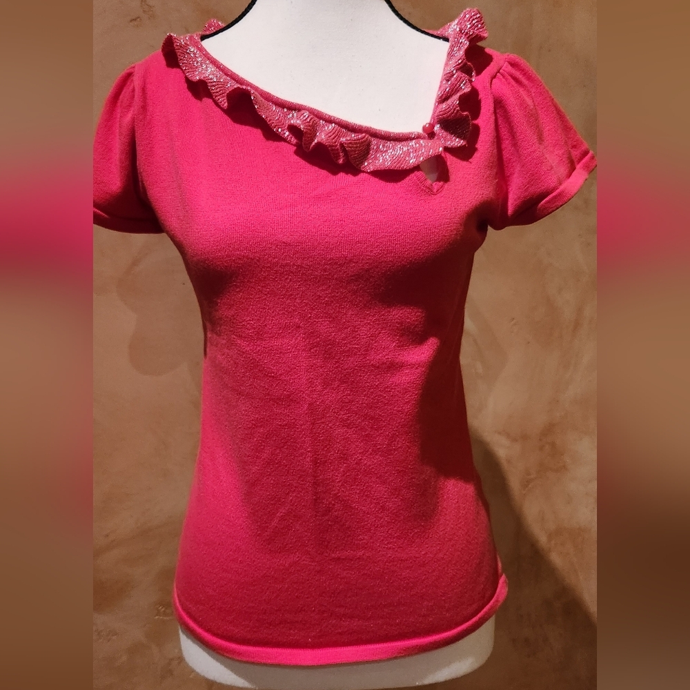 3items$24. Knit Top Size M. Pink Poodle. Ruffle, metalic. Short sleeves.
